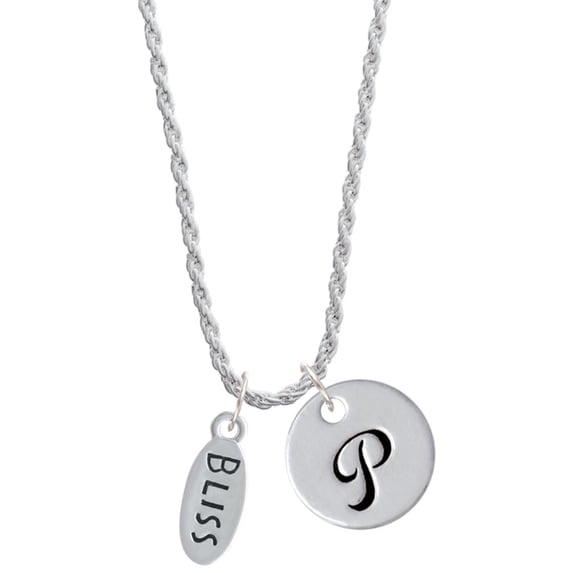 Delight Jewelry Silvertone Bliss Oval Silvertone Script Initial Disc - P - Charm Necklace, 20"+3"