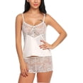 thumbnail image 4 of Conjunto de pijama sexy para mujer Cami de encaje y pantalones cortos Ropa de dormir de satén de dos piezas, 4 of 6