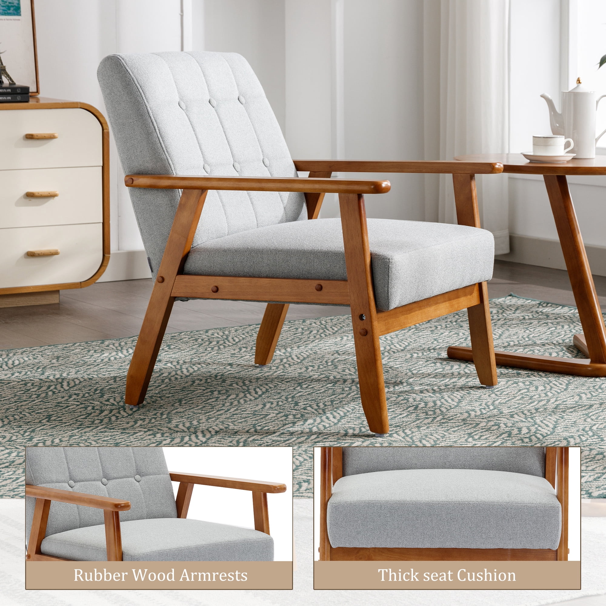 MOONMISS Accent Chair Set of 2,Mid Century Modern Technical Fabric Armchair with Wood Frame for Living Room Bedroom Study Room Easy Assembly,Gray