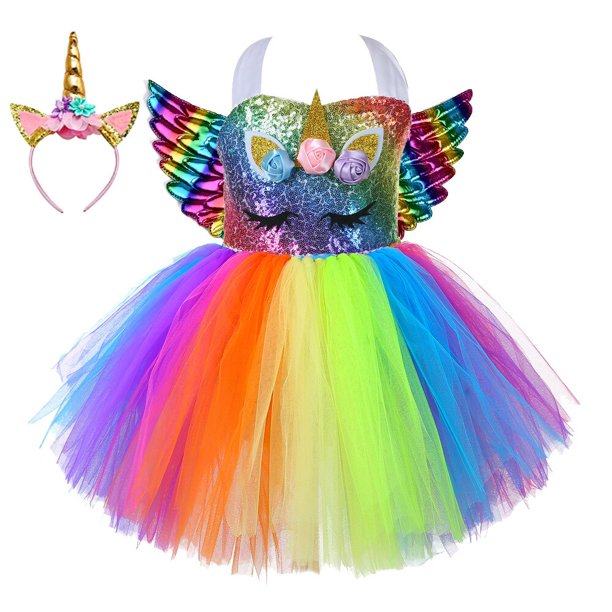 Vestido de fiesta de cumpleaños de princesa unicornio, conjunto de falda tutú brillante, diadema de cuerno, alas, alas de hadas, traje de Cosplay zhangyuxiang unisex
