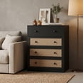 thumbnail image 2 of iooHug Modern Rattan 5-Drawer Dresser, 39.4" Wide Chest of Drawers for Bedroom, Living Room, Hallway.(Black), 2 of 6