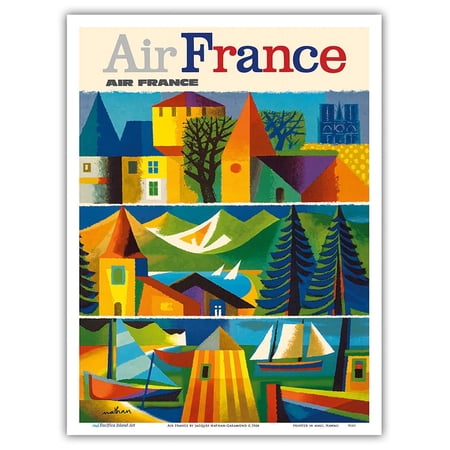 France - Vintage Airline Travel Poster by Jacques Nathan-Garamond c.1964 - Master Art Print (Unframed) 9in x 12in