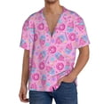 thumbnail image 7 of Lsque Pink Donuts print Men's Cuban Collar Short Sleeve Shirt Summer Beachwear Casual Button Down Fashionable Vacation Leisure Shirt-Small, 7 of 7