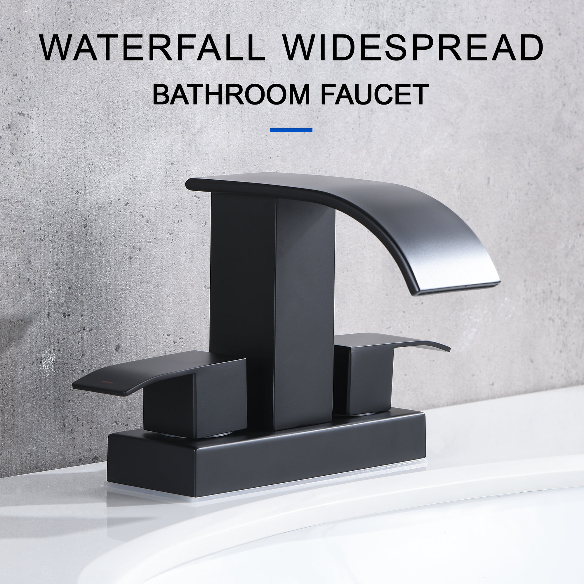 Waterfall Bathroom Faucet - 2 Handle 4 Inch Centerset Faucet for Lavatory Bathroom Sink, with cUPC Faucet Supply Line Hoses for Bathroom Restroom Vanity Lavatory, Matter Black