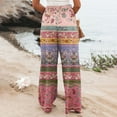 thumbnail image 5 of Mlqidk Linen Pants Women Casual High Waist Beach Pants Fashion Wide Leg Cotton Linen Trousers Plus Size Loose Floral Print Pants with Pocket Hot Pink XL, 5 of 5