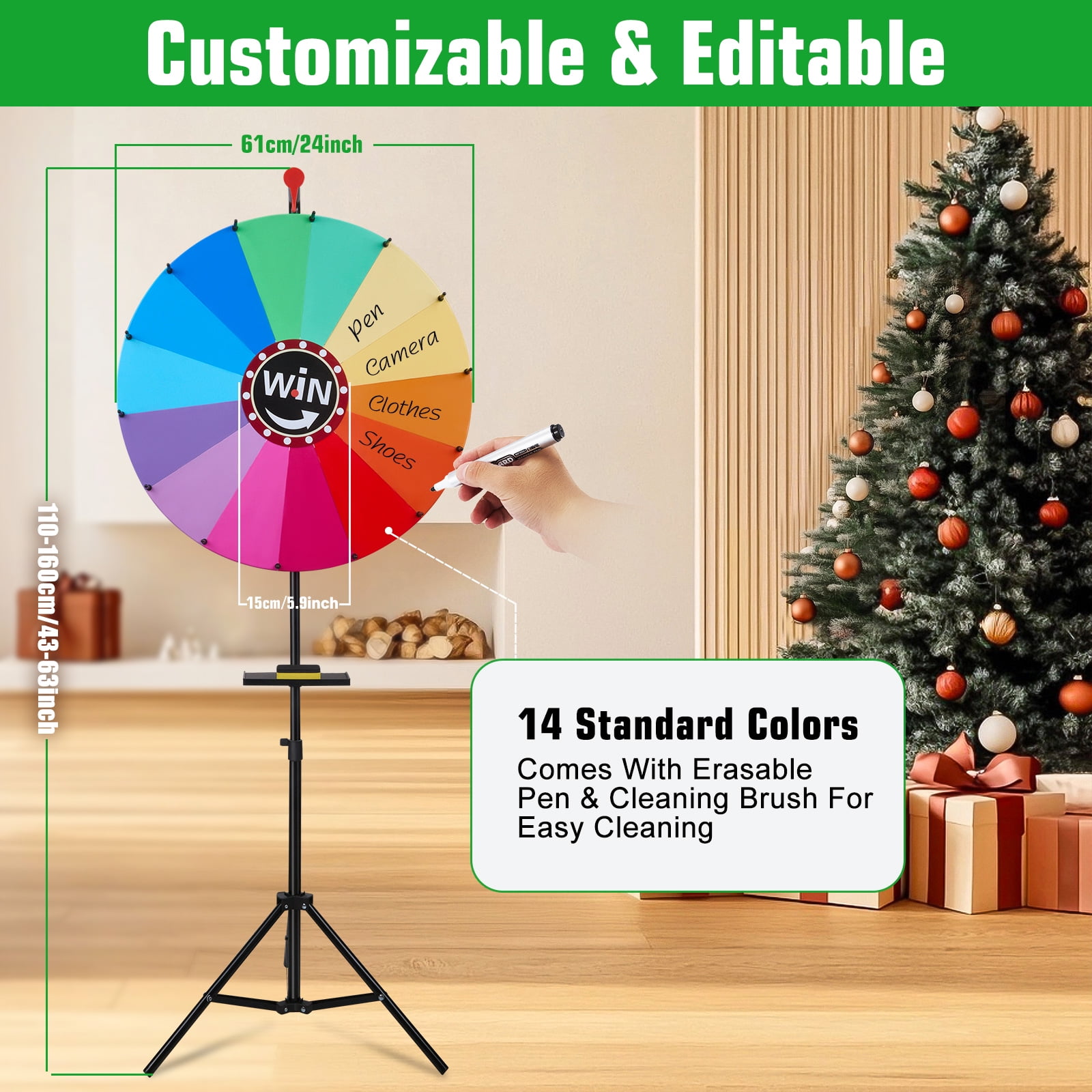 YTAKY Prize Wheel, 16 inches, Heavy Duty Prize Wheel, Spinner with Stand,10 Color Slots, 1 Bracket, Dry Erase Kit, for Carnival,  Fortune Game, Casino