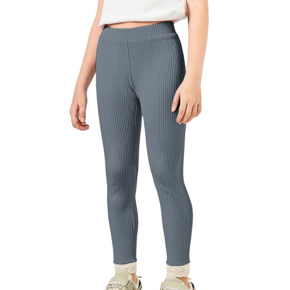 YunPes Toddler Baby Girls Leggings Basic Plain Rib Knit Athletic Pants Cute Lace Trim Footless Tight for Kids Yoga Gym Track Pants