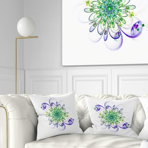 Designart Fascinating Green Purple Fractal Flower - Floral Throw Pillow - 18x18