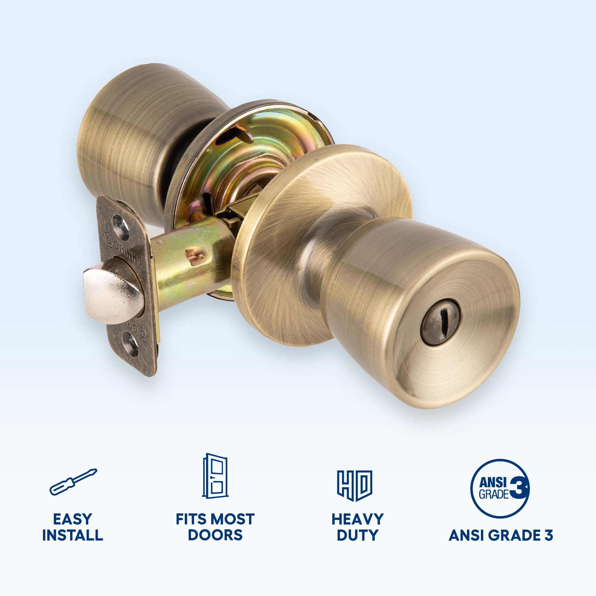 Brinks Interior Locking Privacy Classic Bell Style Doorknob, Antique Brass Finish