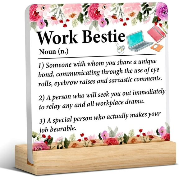 Funny Work Bestie Gift for Women, Coworker Going Away Leaving Farewell Gifts, Thank You Gifts for Coworker Friend, Work Bestie Clear Desk Decorative Sign Home Desk Decor 4x4 Inch