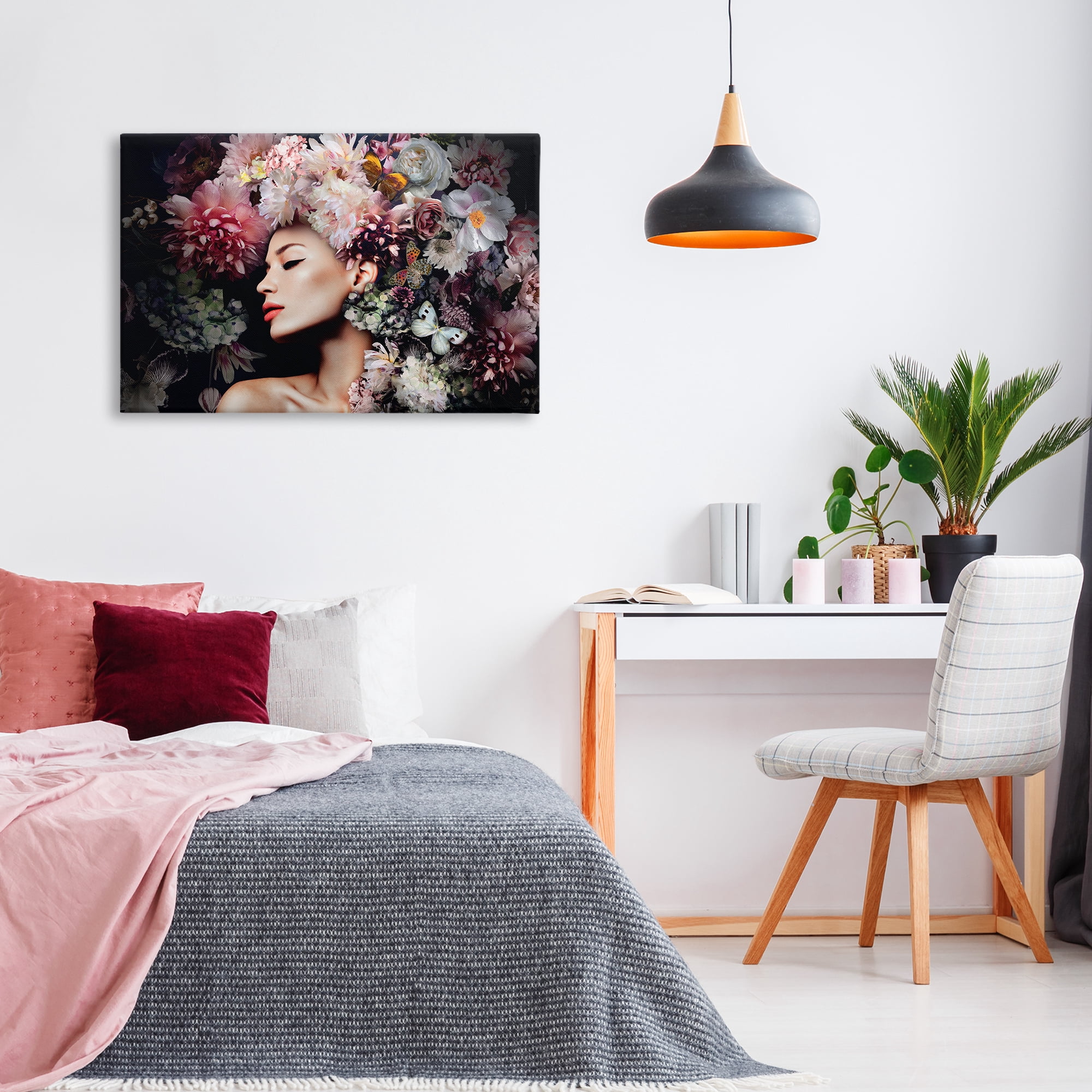 Stupell Industries Nature Florals Female Portrait Plants & Flowers Painting Wrapped Canvas Art Print Wall Art, 36 x 24