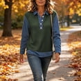 thumbnail image 4 of QATAINLAV Quarter Button Patchwork Shirts for Woman Long Sleeve Turn Down Collar Tops Going Out Travel Daily Wear, 4 of 10