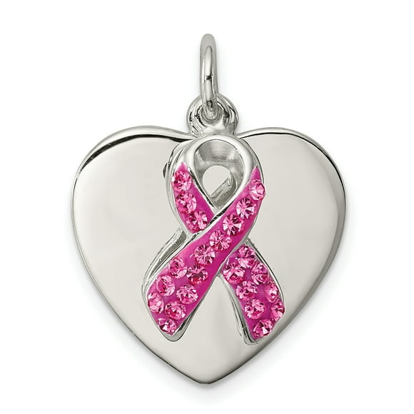 925 Sterling Silver Stellux Pink Awareness Ribbon with Heart Shaped Pendant