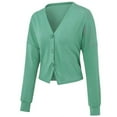 thumbnail image 2 of Cotton Ladies V-neck Fashion Design Loose Solid Color Casual Cardigan, 2 of 5