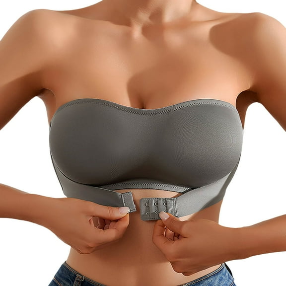 DuoJiaJ Women's Front Closure Full Cup Push Up Strapless Bra Gray