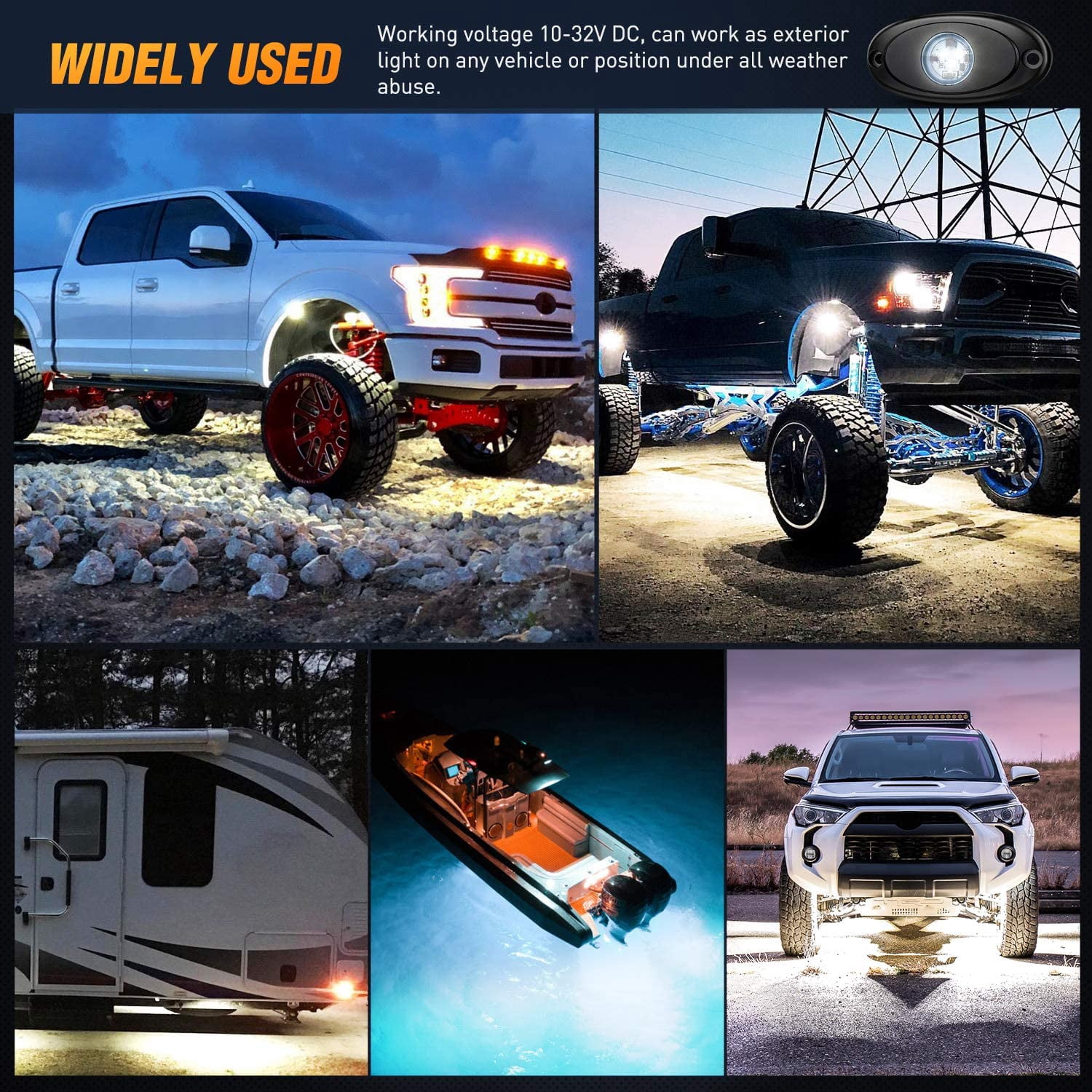Nilight LED Rock Light 4PCS Underglow Wheel Well Pods Waterproof Exterior Underbody Roof Rack Side Lamps for Car Truck Pickups ATV UTV SUV Motorcycle Boat, White Color
