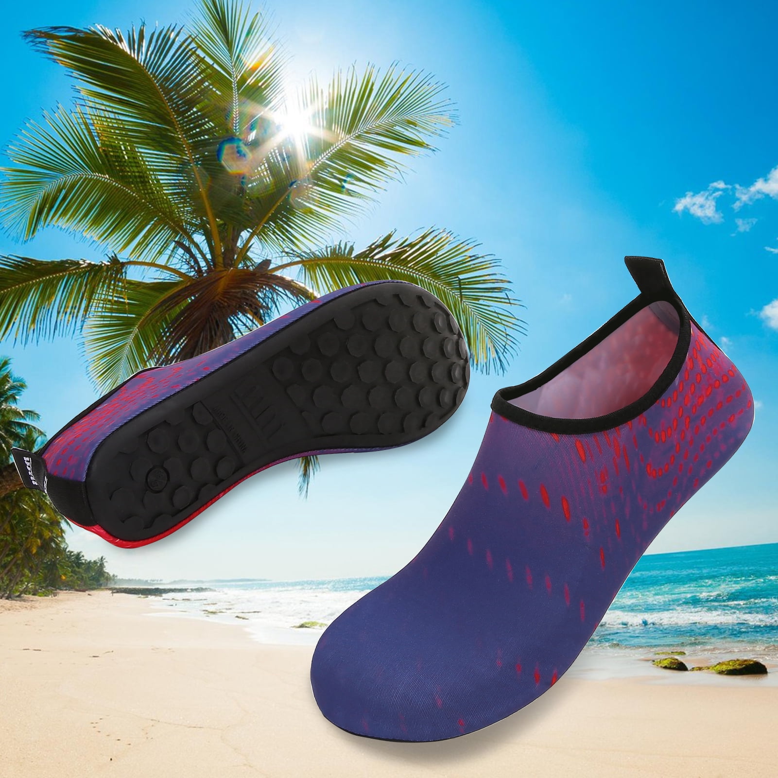 Men and Women a Slip On Barefoot Quick-Dry Beach Aqua Yoga Water Shoes (Meteor/Purple Red, 5.5-6.5 Women/5-5.5 Men)