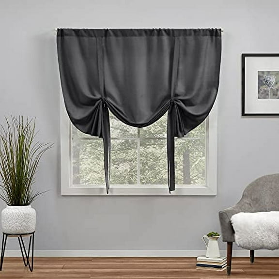 Exclusive Home Sateen Indoor Twill Woven Room Darkening Blackout Rod Pocket Tie Up Roman Window Shades, 52"x63", Vanilla
