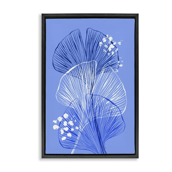 Stupell Industries Layered Blue Gingkoes Floral Painting Black Floater Framed Canvas Art Print Wall Art, 17 x 25