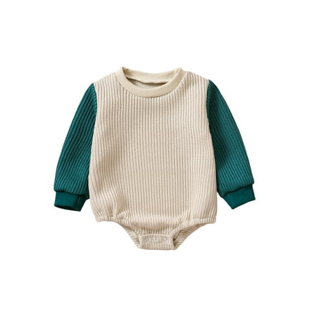 

Genuiskids Newborn Baby Girl Boy Knitted Romper Contrast Color Long Sleeve Round Neck Snap Closure Jumpsuit Fall Spring Clothes