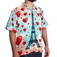 thumbnail image 2 of Eiffel Tower Valentine's Day Men's Short Sleeve Casual Printed Button Down Beach Shirt - Summer Hawaiian Top, 2 of 6