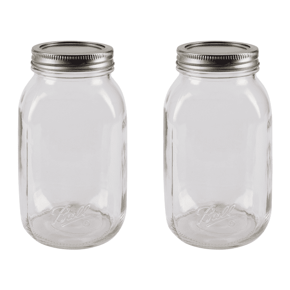 Ball Regular Mouth Easy Label Glass Mason Jars with Lids and Bands, Quart Size 32 oz (Pack of 2)