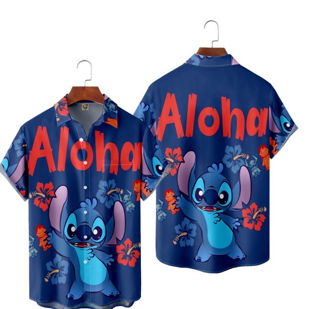 Disney Stitch Hawaiian Shirt, Cute Stitch Casual Button Shirt, Unisex's ...