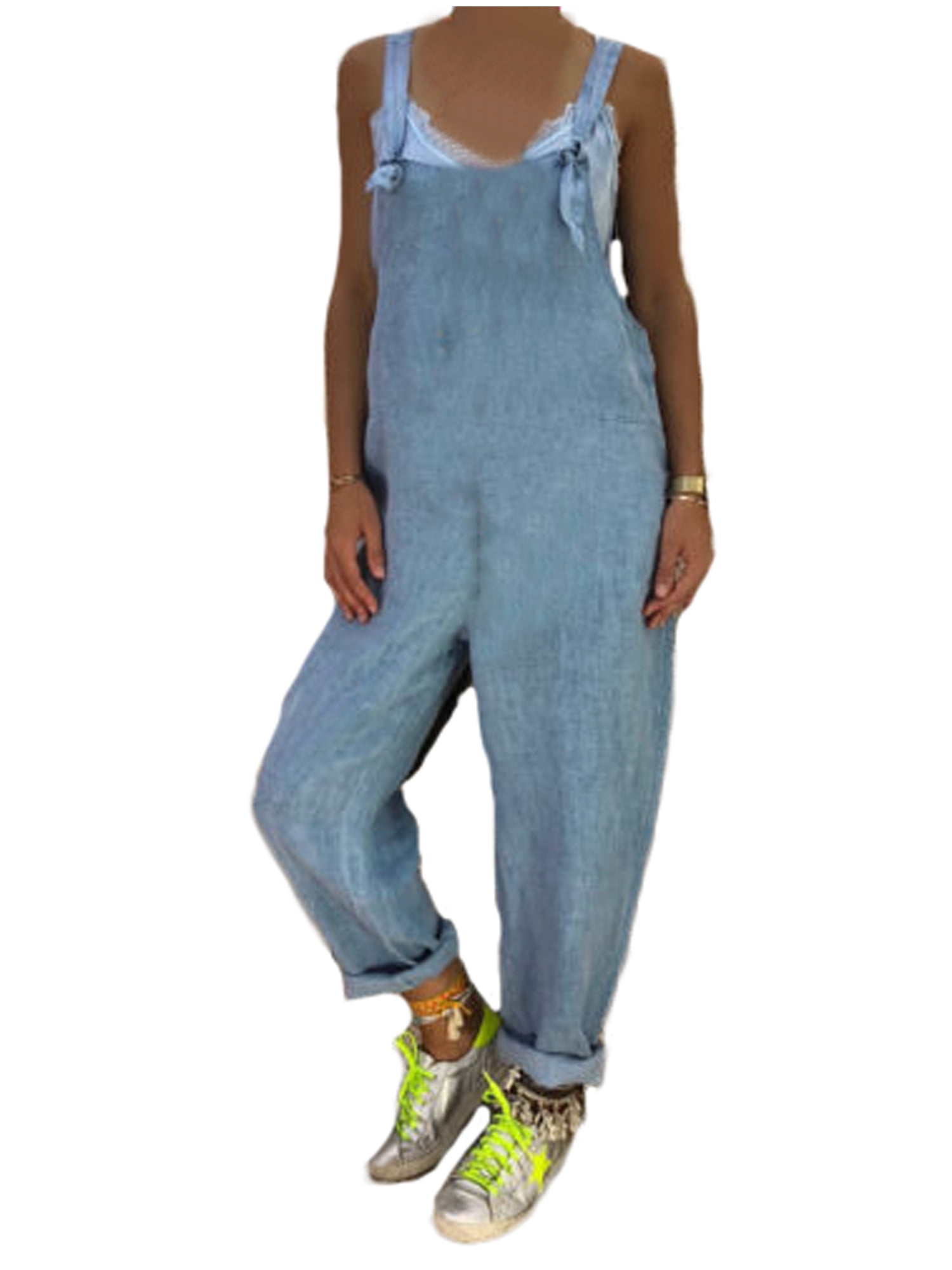 suspender denim jumpsuit