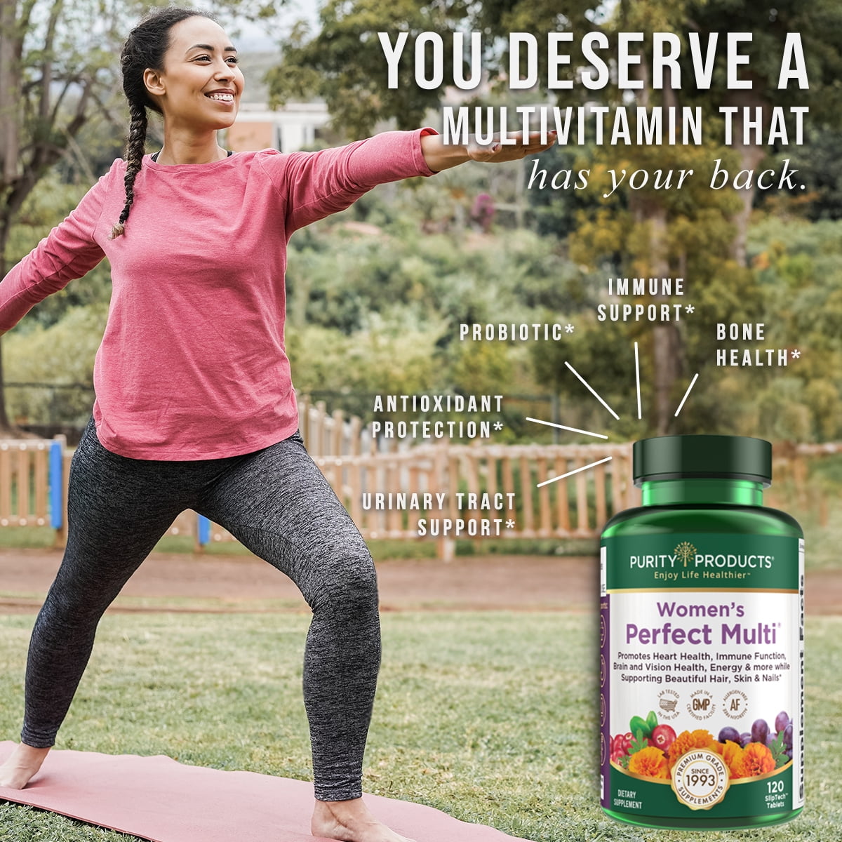 Purity Products Women’s Perfect Multi Balanced Multivitamin - Supports Urinary Tract Health, Immune, Bone + Muscle, Hair, Skin, Nails, an Elite Probiotic for Digestive Health + More - 120 Tablets