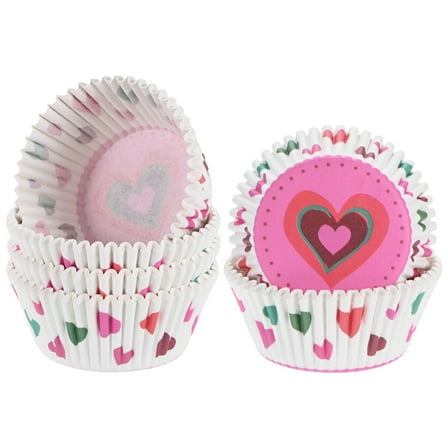 Uxcell 100-Pack Standard Cupcake Liners for Baking, Greaseproof Cupcake Wrappers for Wedding/Birthday/Party/Christmas[Pink love heart]