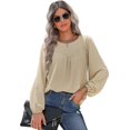 thumbnail image 4 of Hauts à Manches Longues pour Femmes Chemises Décontractées Col Rond Plissé Tee-Shirt Ample Blouses, 4 of 5