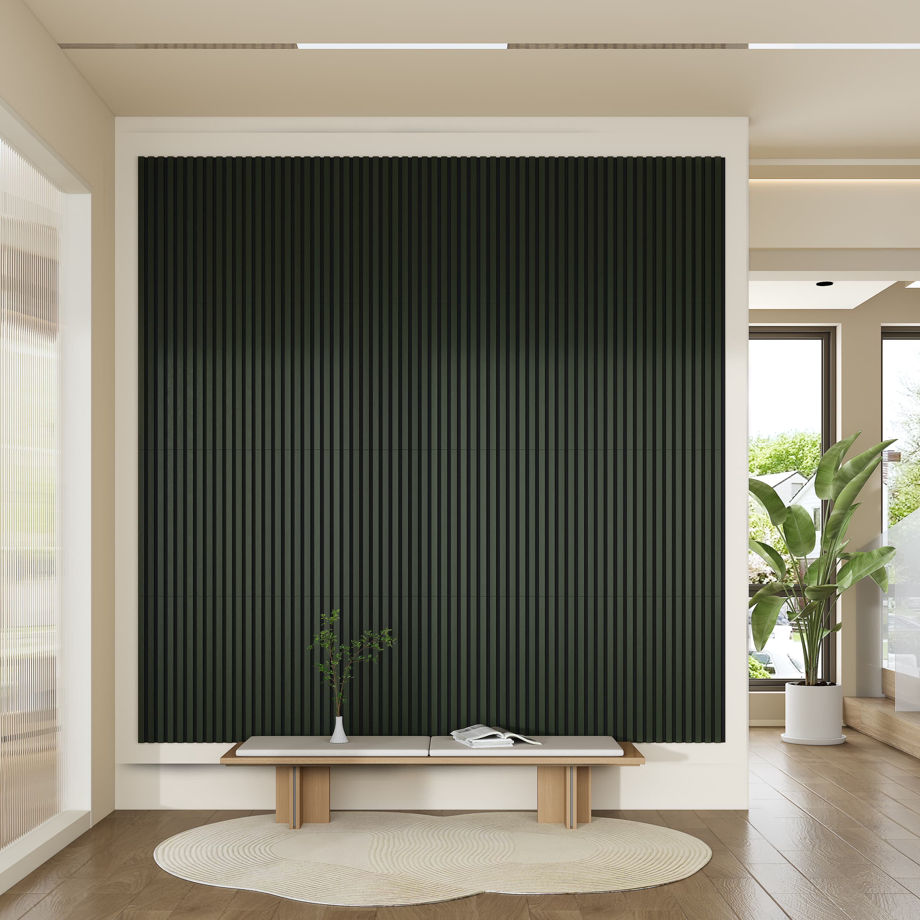 24"x24" Acoustic Slat Wood Wall Panel 3D Slatted Wall Panels 4Pcs,Black