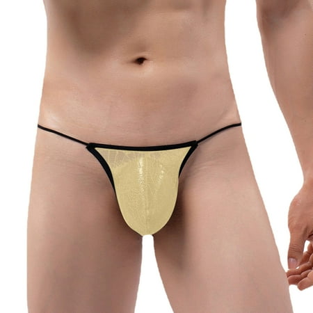 

wendunide mens underwear Men Sexy Solid Color Breathable Low Waist Knitted Lace Thong String Briefs Yellow L