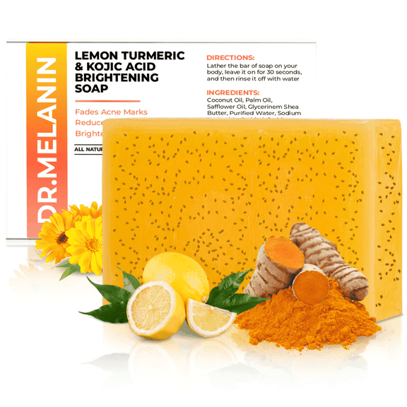 Dr. Melanin Lemon Turmeric & Kojic Acid Brightening Bar for Dark Spots and Acne, 4oz