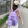 thumbnail image 5 of Mochila Kawaii con colgante de oso, lona estética, mochila escolar para estudiantes, bolso de hombro, mochila informal para el regreso a la escuela (púrpura), 5 of 5