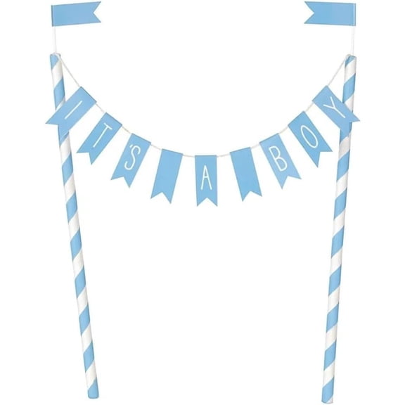 "It's a Boy" Bunting Cake Topper Blue Baby Shower Cake Decoration for Boy Celebrations