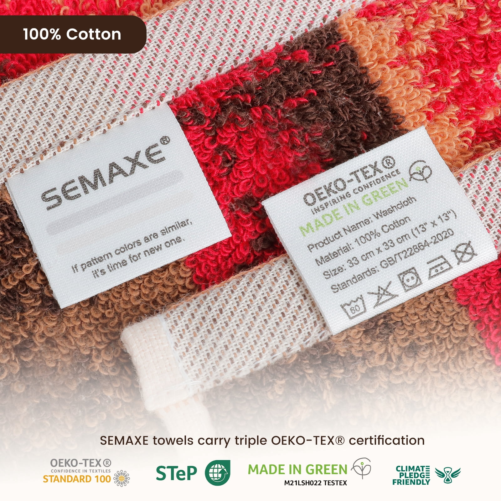 SEMAXE Washcloths 12-Pack 13x13 Inch: 100% Organic Cotton Face Towels | Ultra Soft, Quick-Dry & Super Absorbent for Bathroom, Gym, Spa & Hotel | Zero Lint, Lightweight & Bulk Pack, Plum Garden
