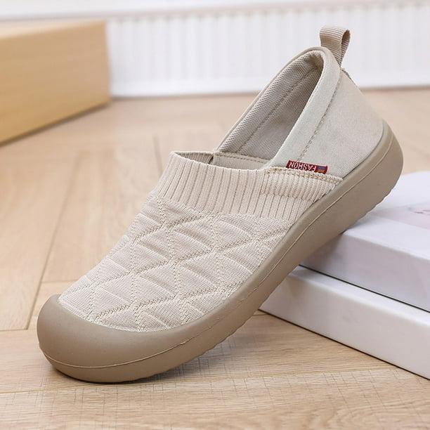 Zapatillas de casa transpirables para mujer, mocasines sin cordones, para caminar y correr (Beige 37)
