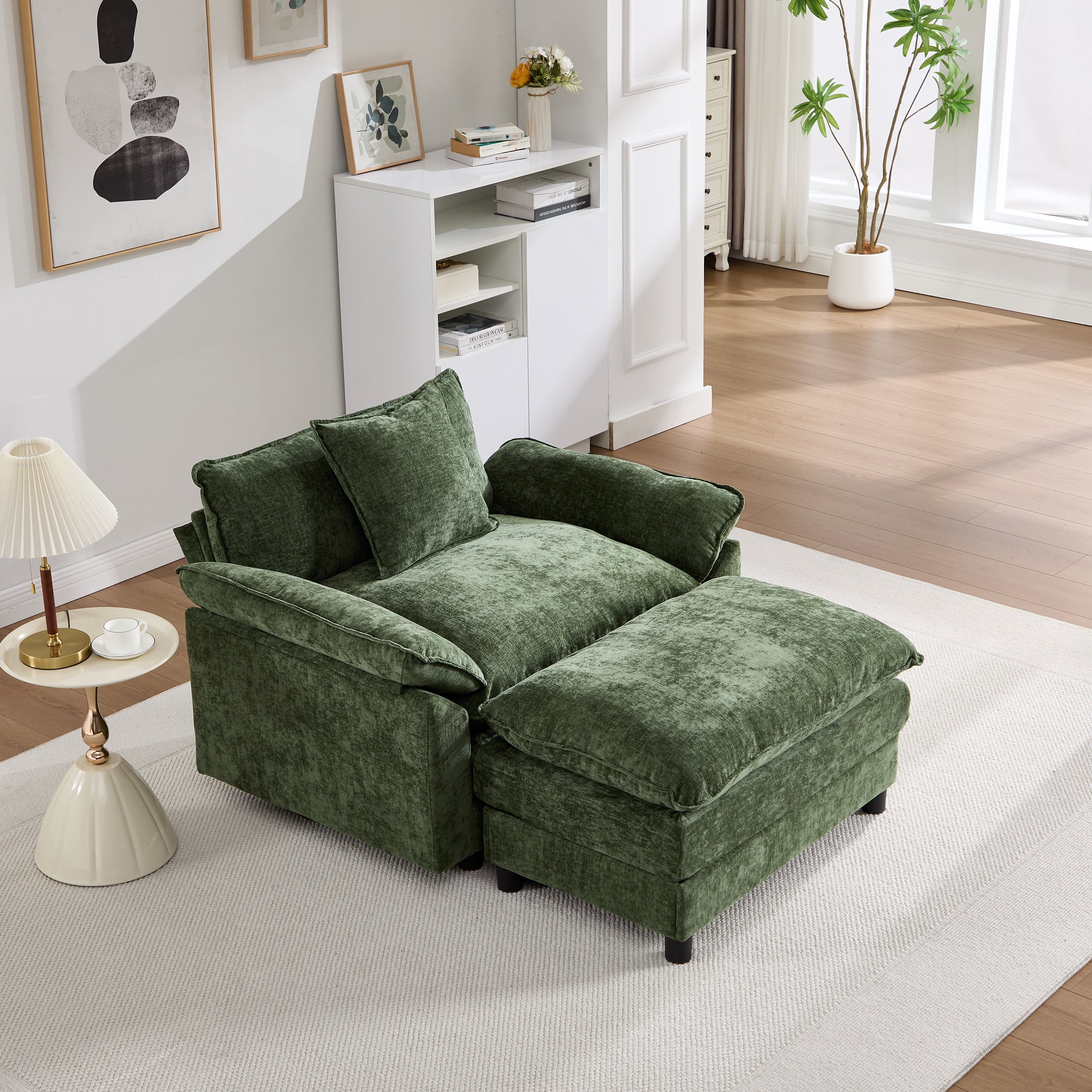 44.5" Accent Chair with Ottoman Club Chair Chenille Upholstered Armchair