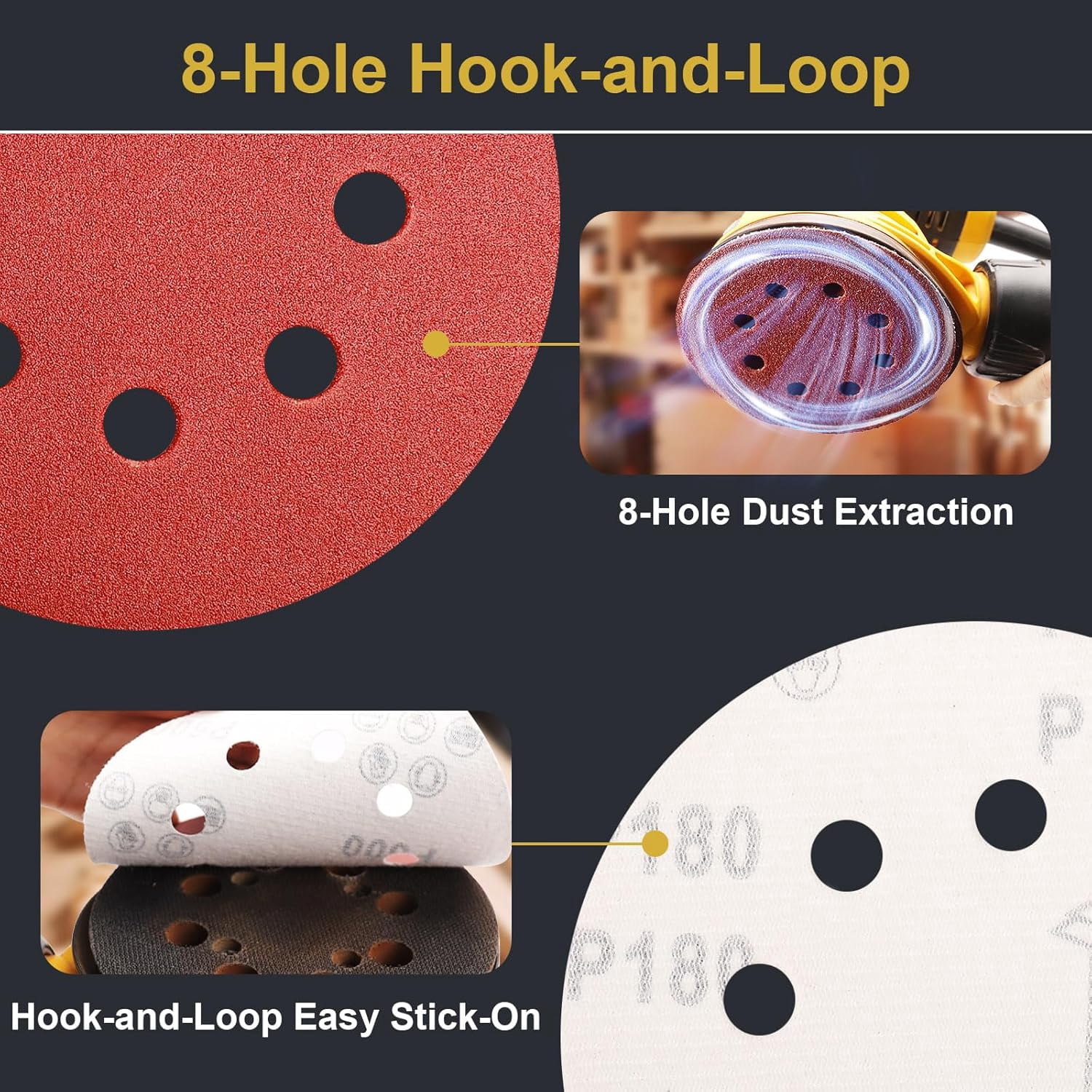 FRKSMD-100 PCS 5 Inch Sanding Discs 180 Grit Hook and Loop Adhesive Round Sandpaper for Random Orbital Sander