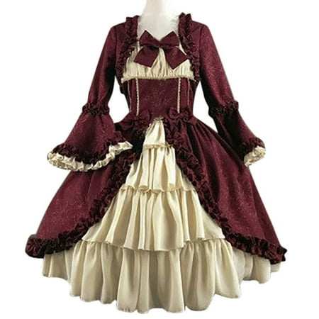 

Christmas Clearance! SuoKom Women s Goth Dresses Vintage Long Bell Sleeve Gowns Lace Patchwork Corset Dress Prom Dresses Gothic Clothes for Women Halloween Cosplay Party Costumes