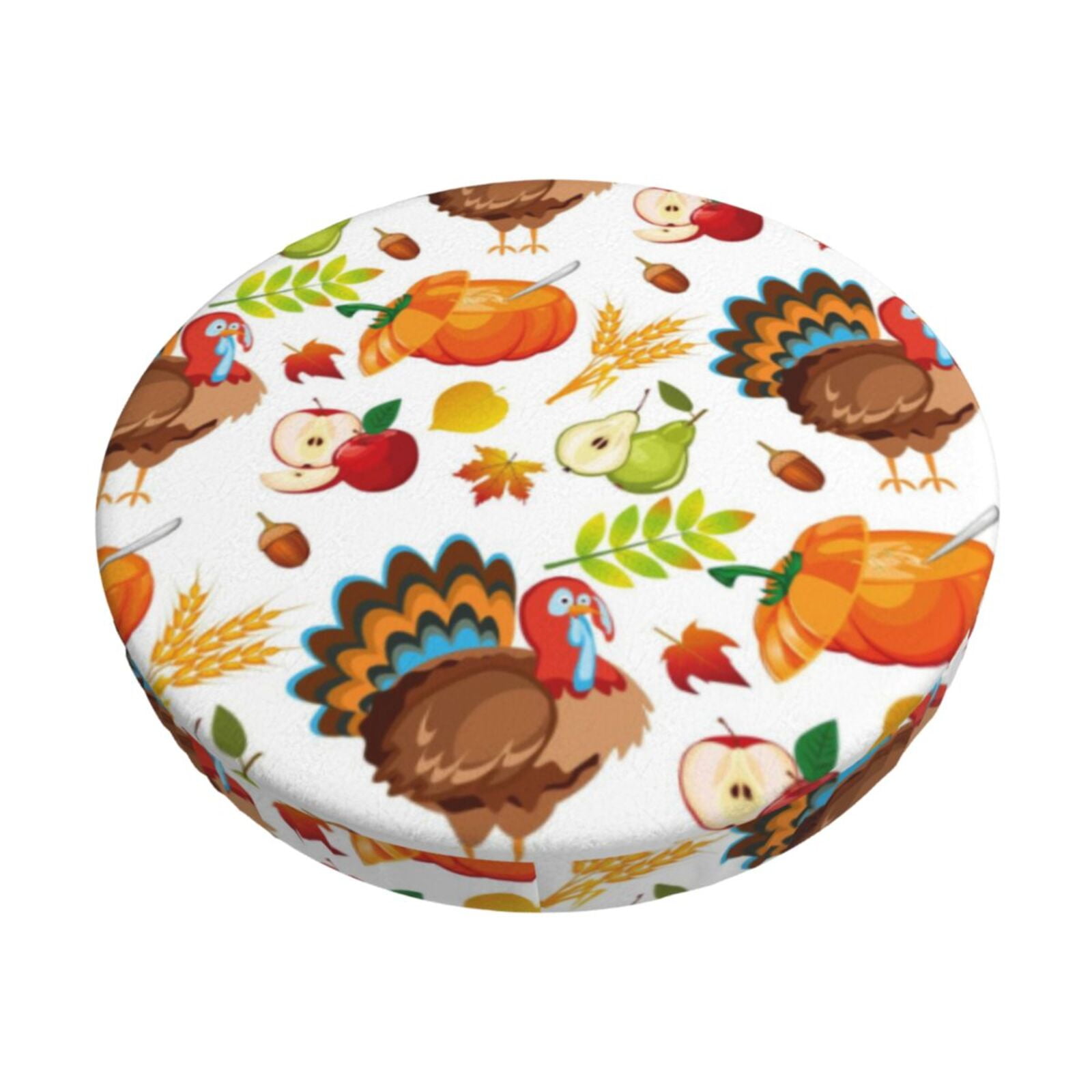 Easygdp Thanksgiving Turkey Print Easy To Install Bar Stool Covers&Stool Covers Round&Elastic Stool Cover, Barstool Covers,Washable&Bottom With Elastic Edge-13 inch