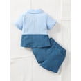 thumbnail image 4 of 9 Months Infant Baby Boys Clothes Baby Boys Summer Outfits 9-12 Months Baby Boys Short Sleeve Lapel Top Shorts 2PCS Set Blue, 4 of 8