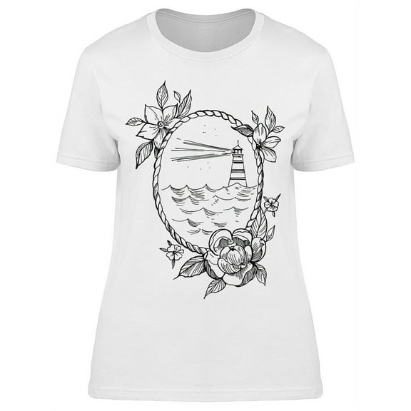 Lighthouse Sea Peonies T-Shirt Women -Image by Shutterstock, Female XX-Large