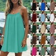 thumbnail image 4 of COMVALUE Open Back Summer Dress for Women Spaghetti Strap Summer Beach Flowing Sundress Swing Solid Color Sundress Light Gray M, 4 of 7