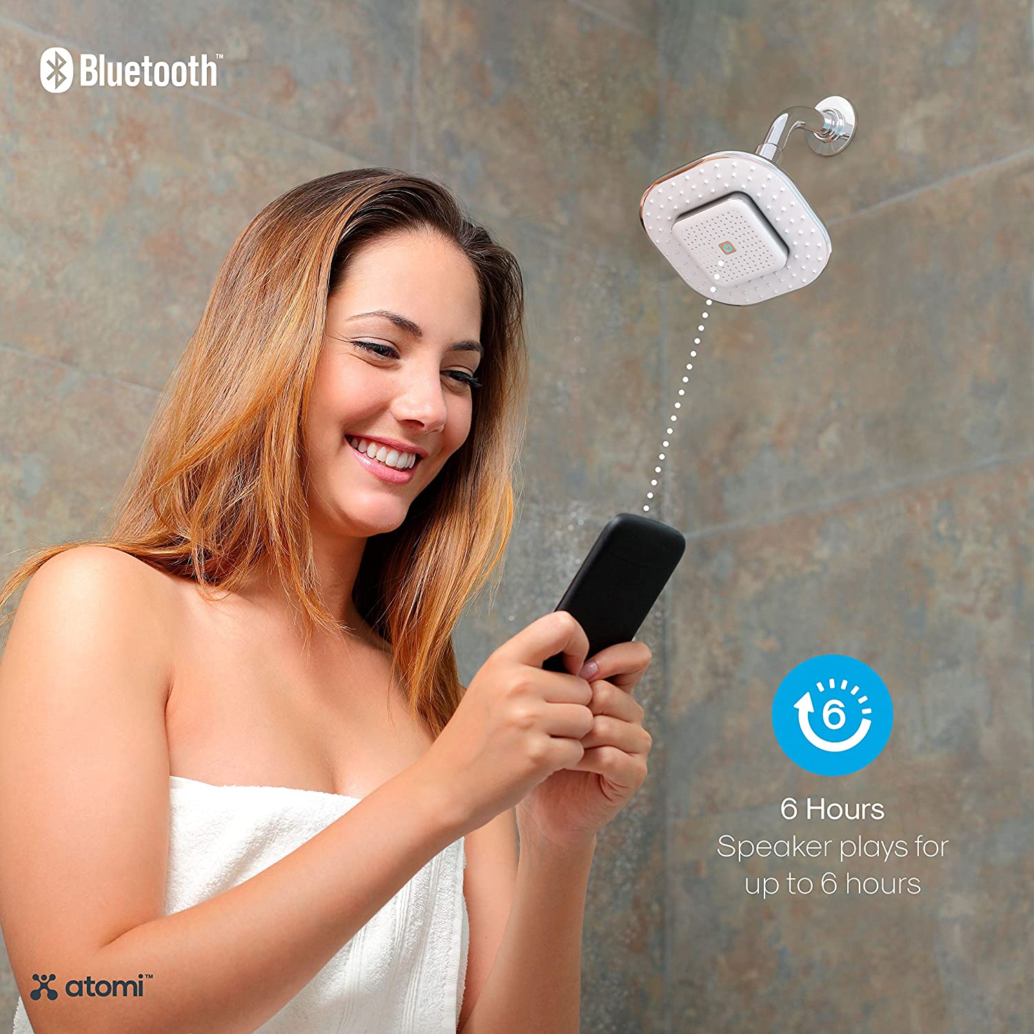Atomi 4.9” White Showerhead With Removable, Magnetic Bluetooth Speaker – AT1490, 1 Pk - image 7 of 8