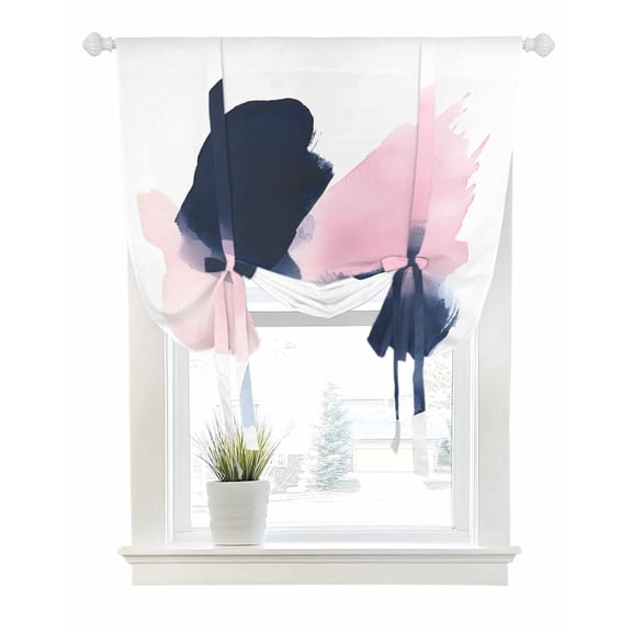 Navy Blue Pink Art Tie Up Curtains for Window, Thermal Insulated Balloon Shade Adjustable Rod Pocket Curtains Valance Panels for Kitchen Bathroom Cafe 46 x 63 Abstract Geometric Luxury