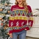 thumbnail image 3 of Suéter de punto navideño para mujer, cuello redondo, patrones de muñeco de nieve, estampado informal, suéter rojo L, 3 of 6