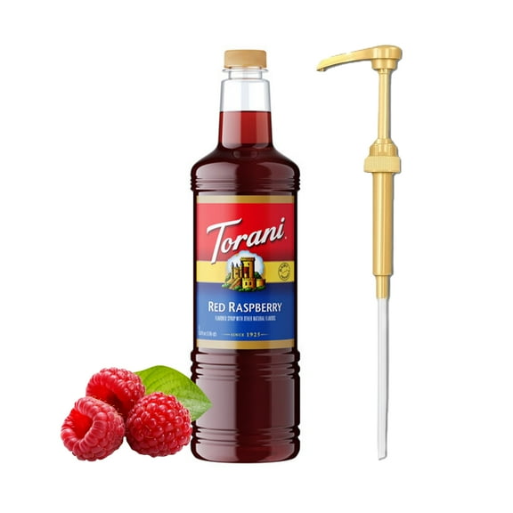 Torani Red Raspberry Flavouring Syrup, 1L Plastic Bottle with Absol Gold Pump