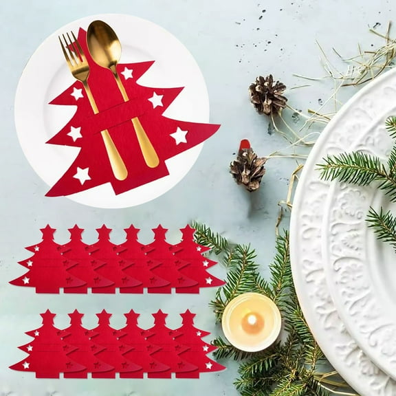 Dserhfy 10Pcs Felt Utensil Holders Christmas Tree Shape Cutlery Sleeves for Cutters And Forks Holiday Table Decor